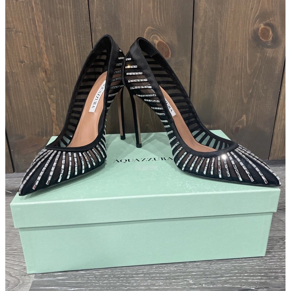 Aquazzura Passions Crystal‎ Pump 105 Black Womens Size 39 NEW - Picture 8 of 14